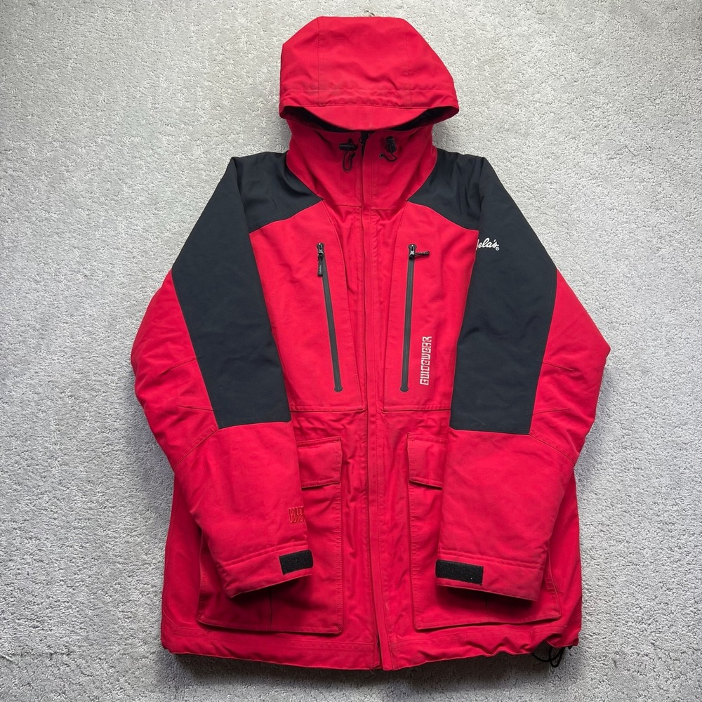 Cabelas Jacket Mens L Reg Red Black Guidewear Gore-Tex Thinsulate Zipper Flaw